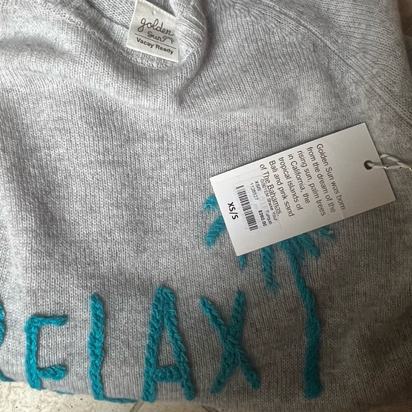 NWT 100% Cashmere GOLDEN SUN "RELAX" Gray Teal Blue SWEATER $240 XS / S - Picture 4 of 5